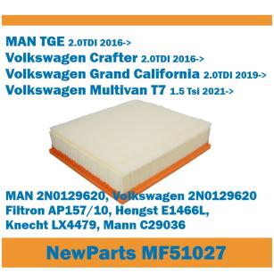 NewParts Filtr powietrza MAN TGE VW CRAFTER MULTIVAN T7 zamiennik Filtron AP157/10 MF51027