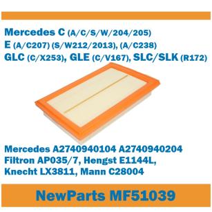 NewParts Filtr powietrza Mercedes A2740940104 A2740940204 zamiennik Mann C28004 MF51039