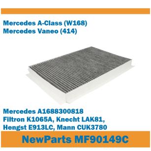 NewParts Filtr kabinowy z węglem MERCEDES A (W168), VANEO (414) zamiennik Filtron K1065A MF90149C