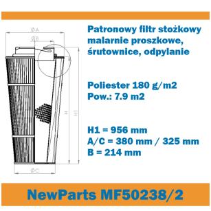 NewParts Patronowy filtr powietrza (stożkowy) H-956 poliester 7.9m2 180g MF50238/2