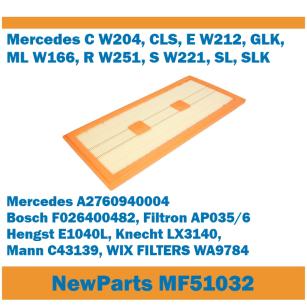 NewParts Filtr powietrza Mercedes C W204 E W212 ML W166 R W251 S W221 zamiennik Filtron AP035/6 MF51