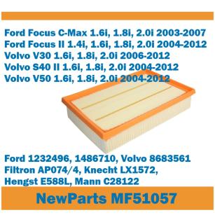 NewParts Filtr powietrza Ford Focus II Volvo C30 S40 V50 zamiennik Filtron AP074/4 MF51057