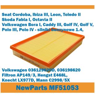 NewParts Filtr powietrza Seat Skoda Volkswagen 1.4i 1.6i zamiennik Filtron AP149/3 MF51053