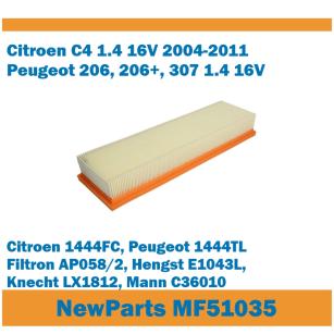 NewParts Filtr powietrza Citroen C4 Peugeot 206, 307 1.4 16V zamiennik Filtron AP058/2 MF51035