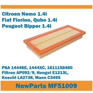 NewParts Filtr powietrza Nemo Qubo Bipper 1.4i zamiennik Filtron AP092/9 MF51009