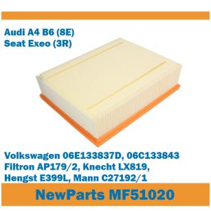 NewParts Filtr powietrza Audi A4 B6 (8E) Seat Exeo (3R) zamiennik Filtron AP179/2 MF51020