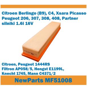 NewParts Filtr powietrza Citroen Peugeot 1.6i 16V zamiennik Filtron AP058/5 MF51008